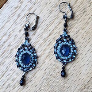 Etsy Vintage Art Deco Gunmetal & Crystal Drop Dangle Leverback Earrings